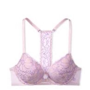 Victorias Secret purple lace front-close push-up bra. 34 D new with tags.